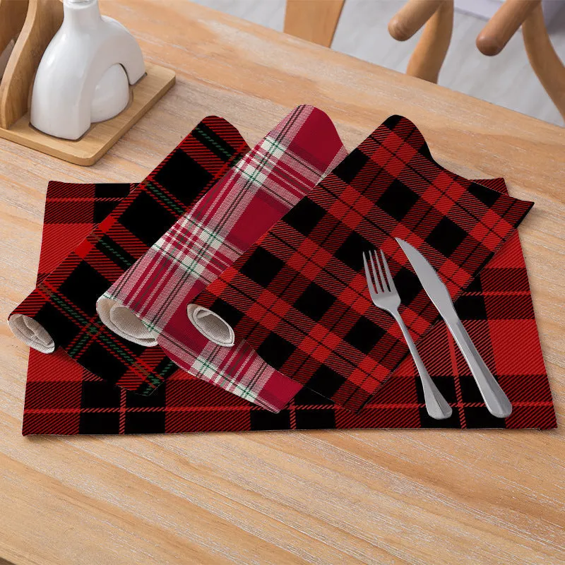 Cotton Plaid Christmas Placemats For Dining Table