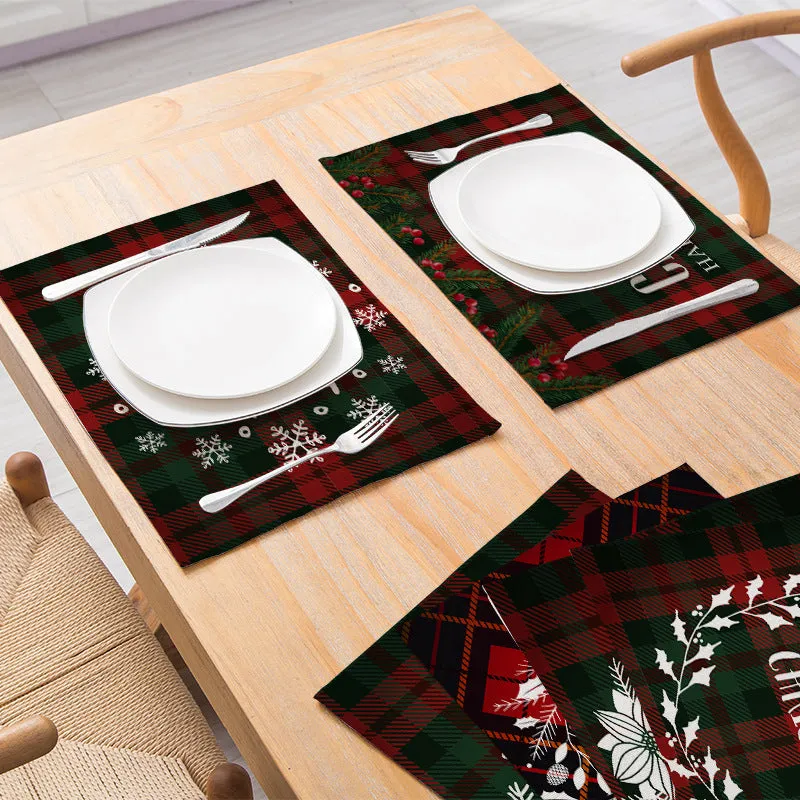 Cotton Plaid Christmas Placemats For Dining Table