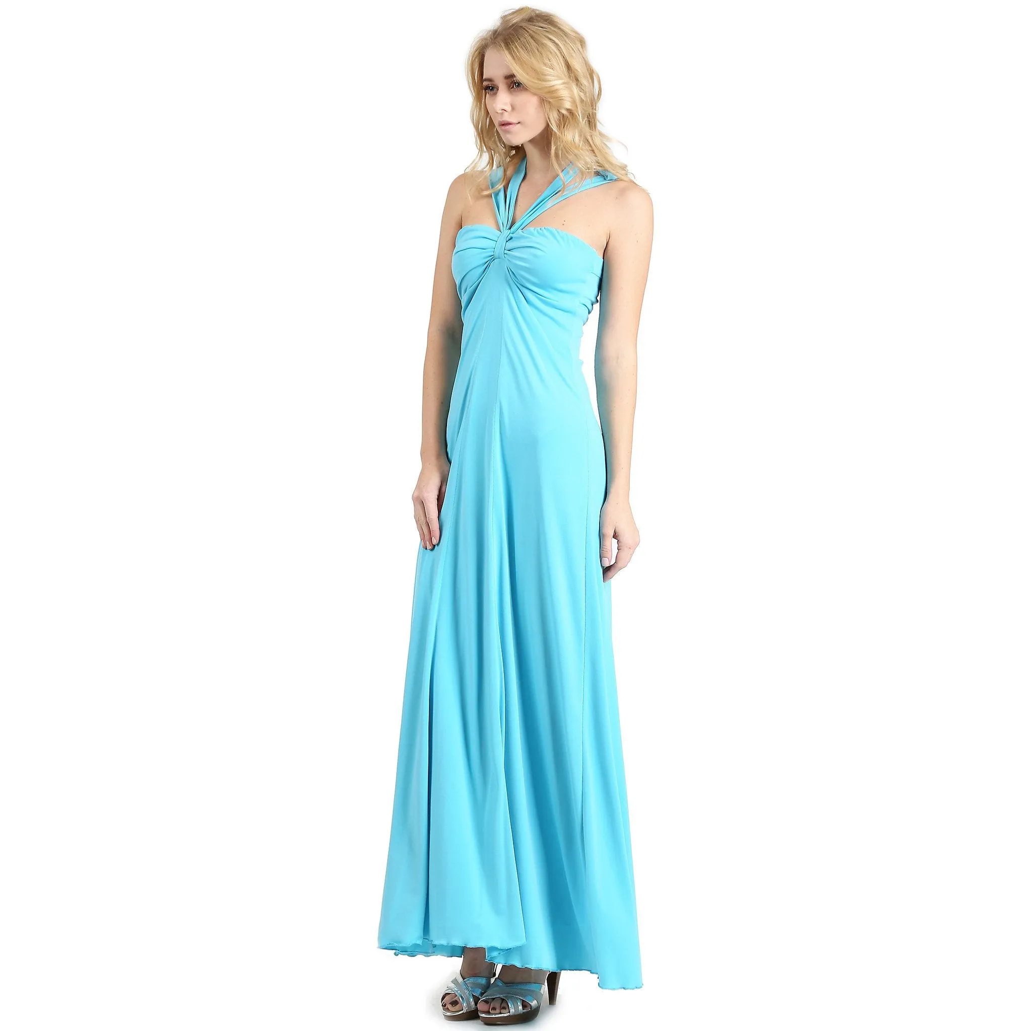 Cross Tie Halter Long Evening Dress