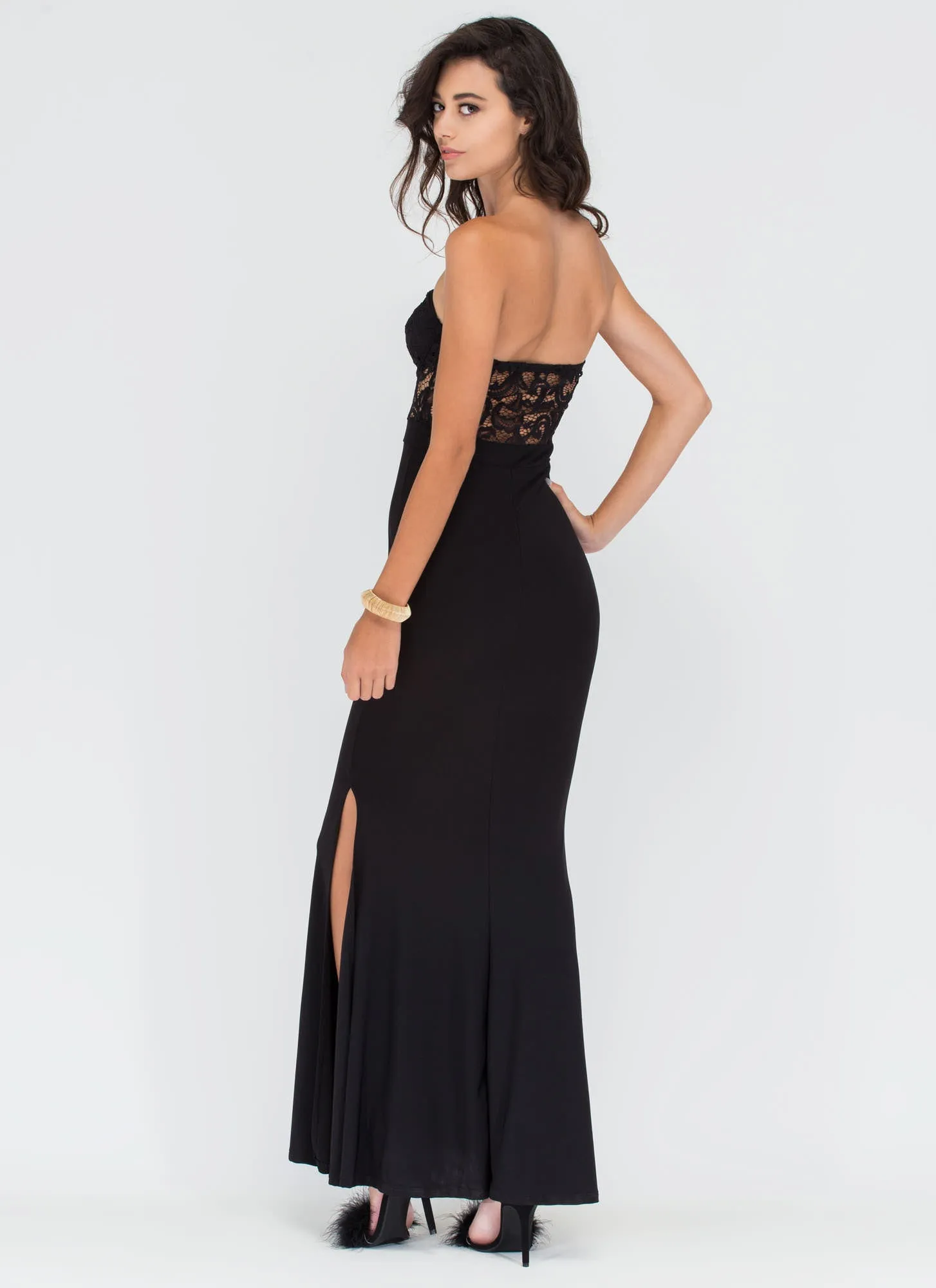 Dancing Queen Strapless Lace Maxi Dress