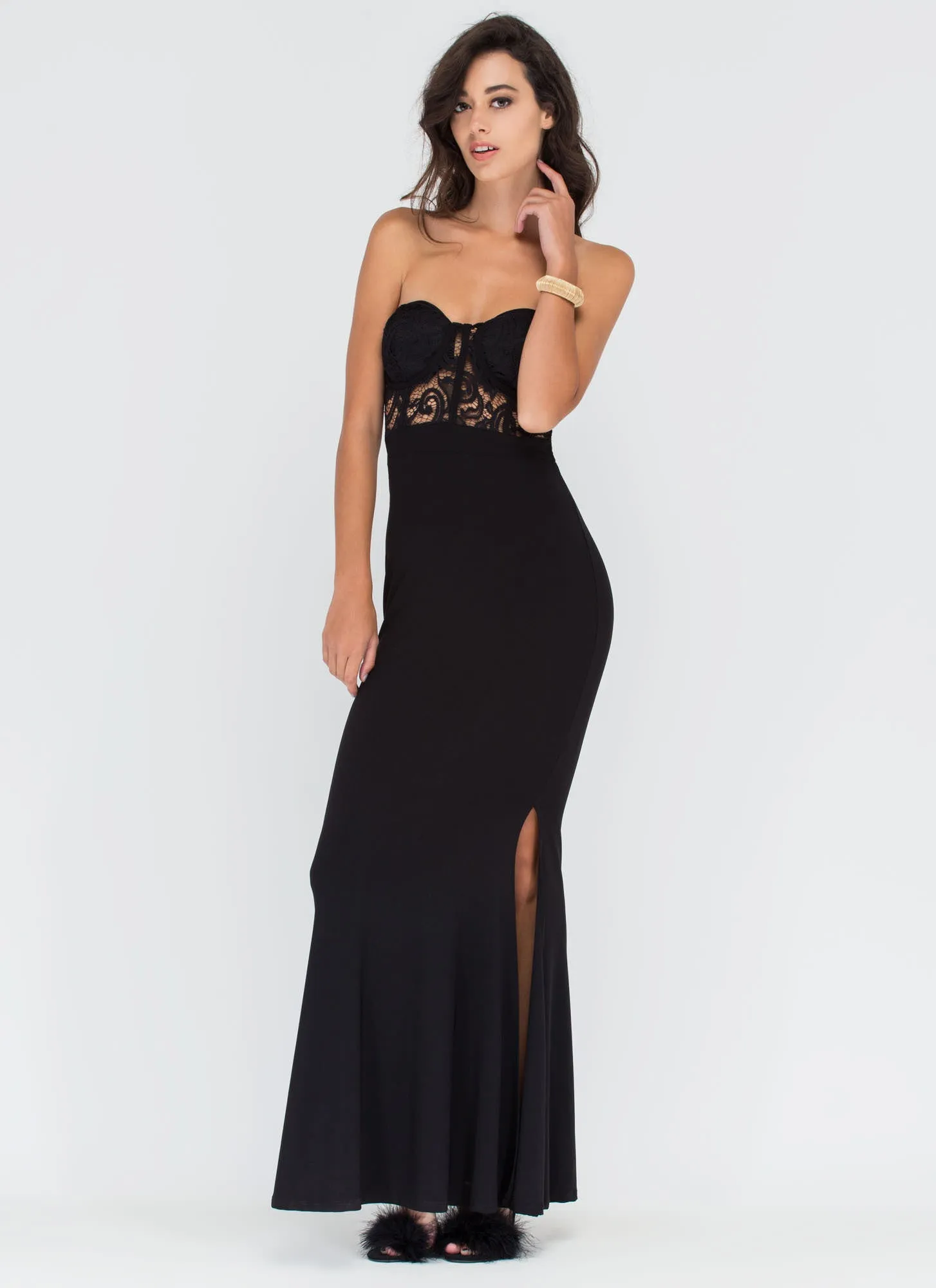 Dancing Queen Strapless Lace Maxi Dress