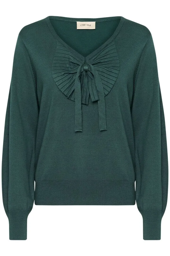 DARK GREEN BOW DETAIL VNECK SWEATER