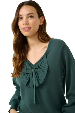 DARK GREEN BOW DETAIL VNECK SWEATER