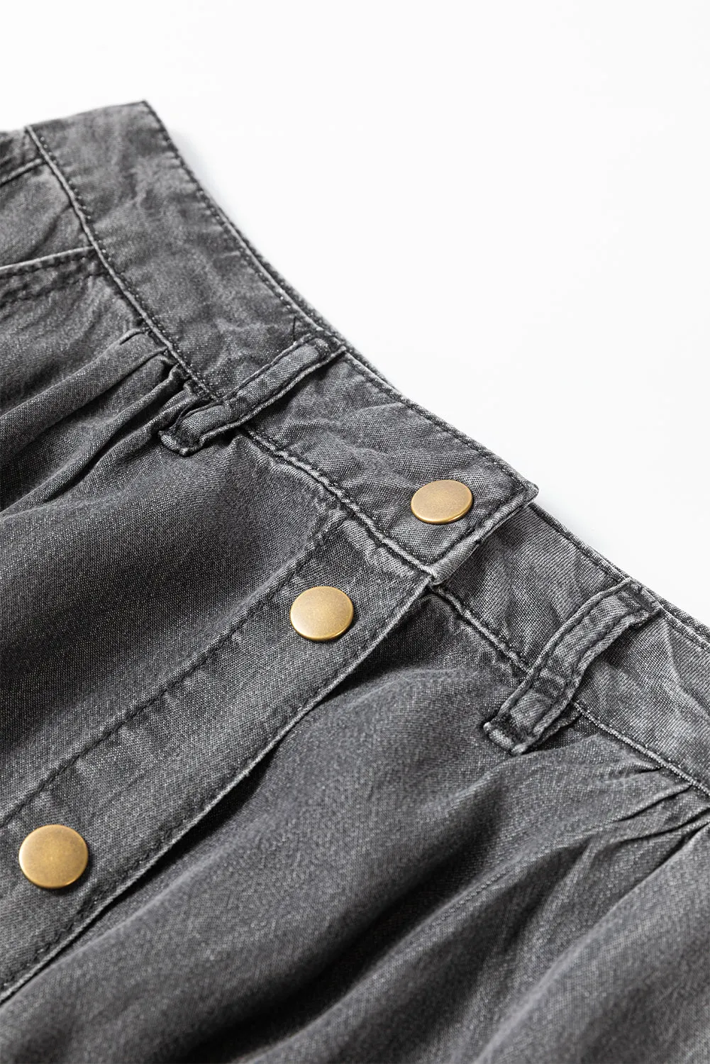 Dark Grey Fully Buttoned Long Denim Skirt