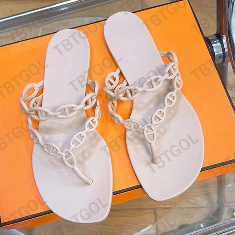 Designer Sandals Women Flats Chain Slides Summer Rubber Big Head Flip Flops Beach Sexy Shoes Flat Slippers Top Quality With Box 322