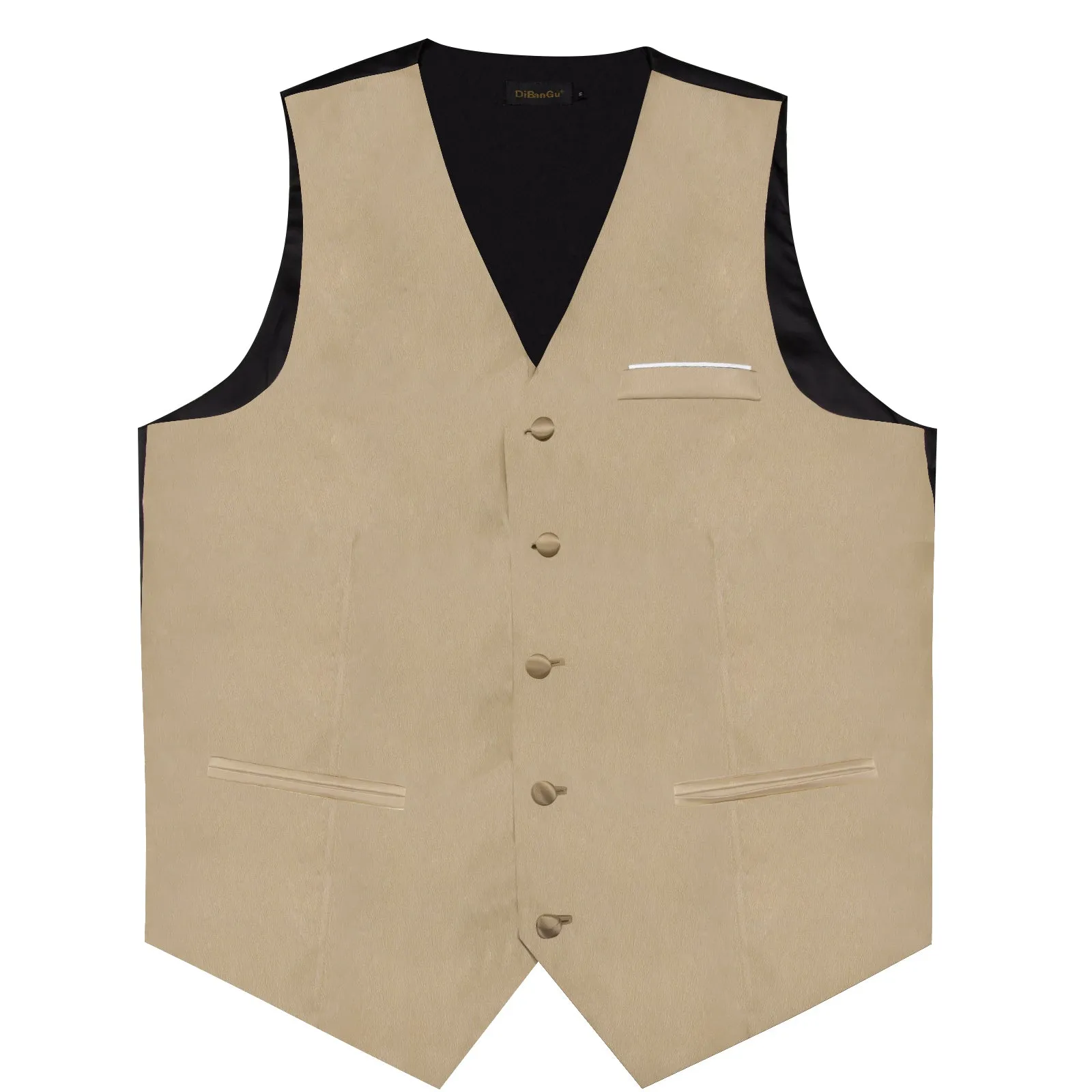 DiBanGu Mens Suit Vest Champagne Solid Satin Waistcoat Vest Tie Handkerchief Cufflinks Set