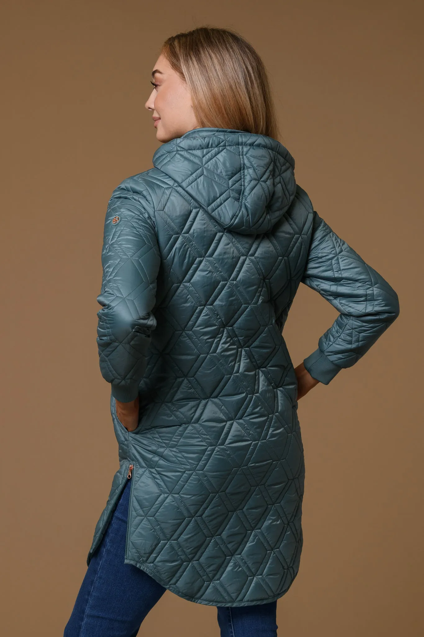 Double Diamond Quilt Jacket-Green