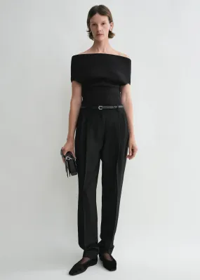 Double-pleated tailored trousers black