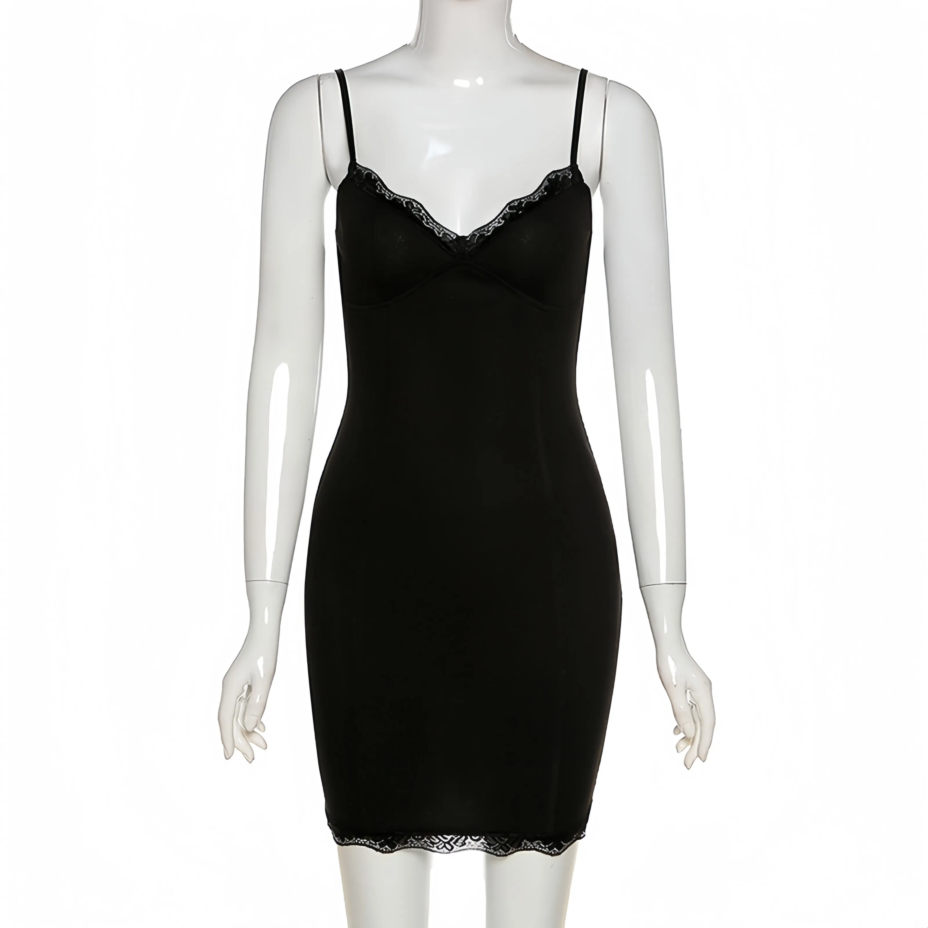 Elegant Black Ruched Slip Dress