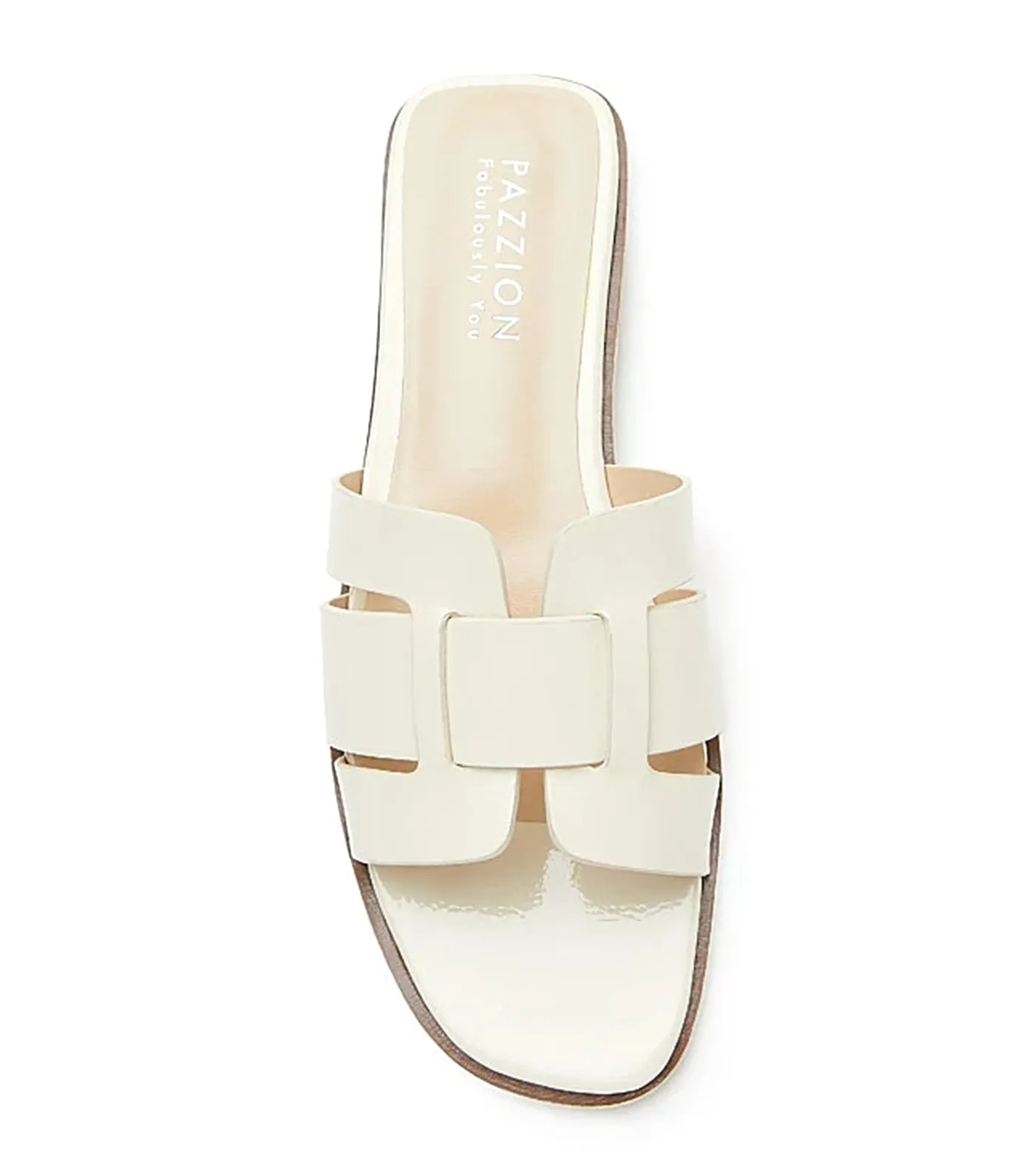 Elmira Interlocked Cage Leather Slides Beige