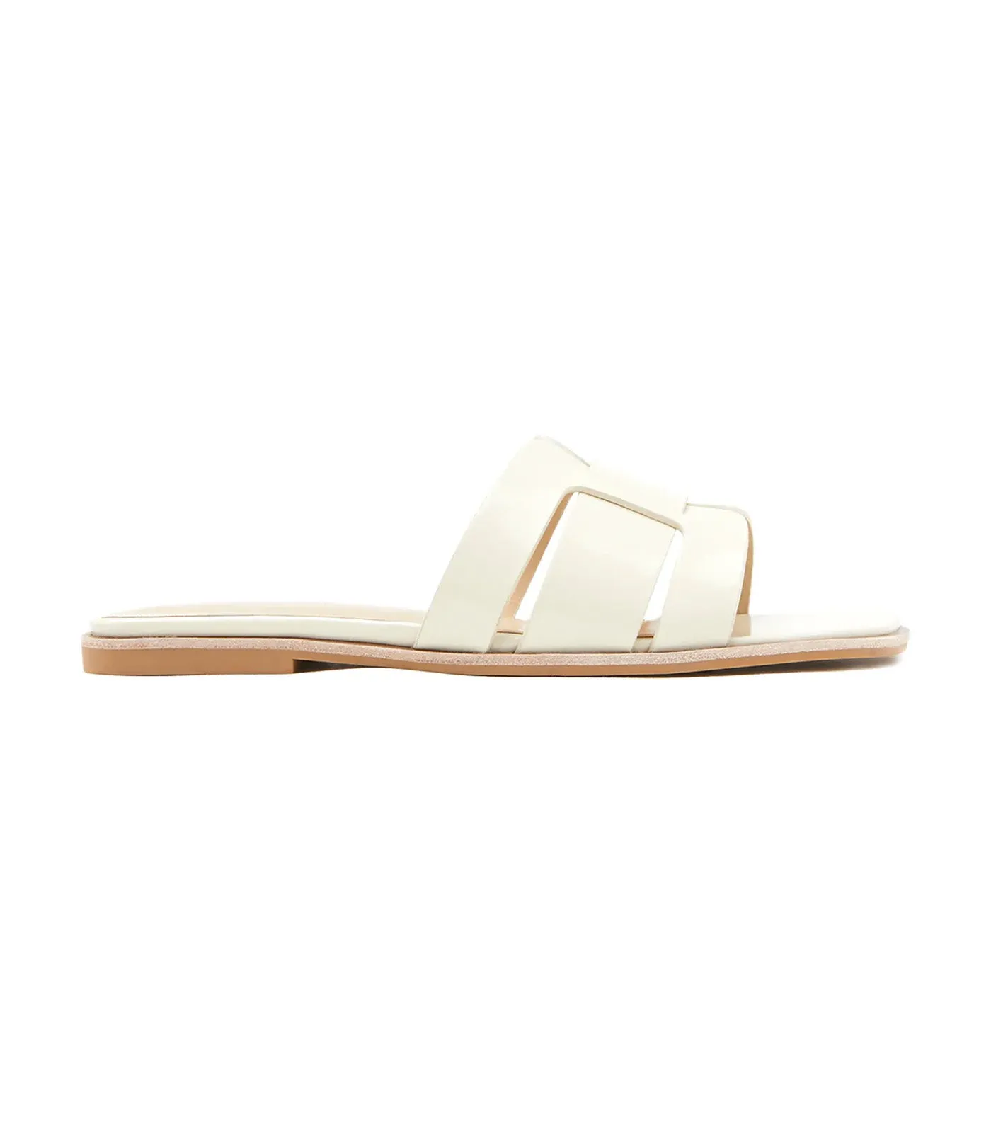 Elmira Interlocked Cage Leather Slides Beige