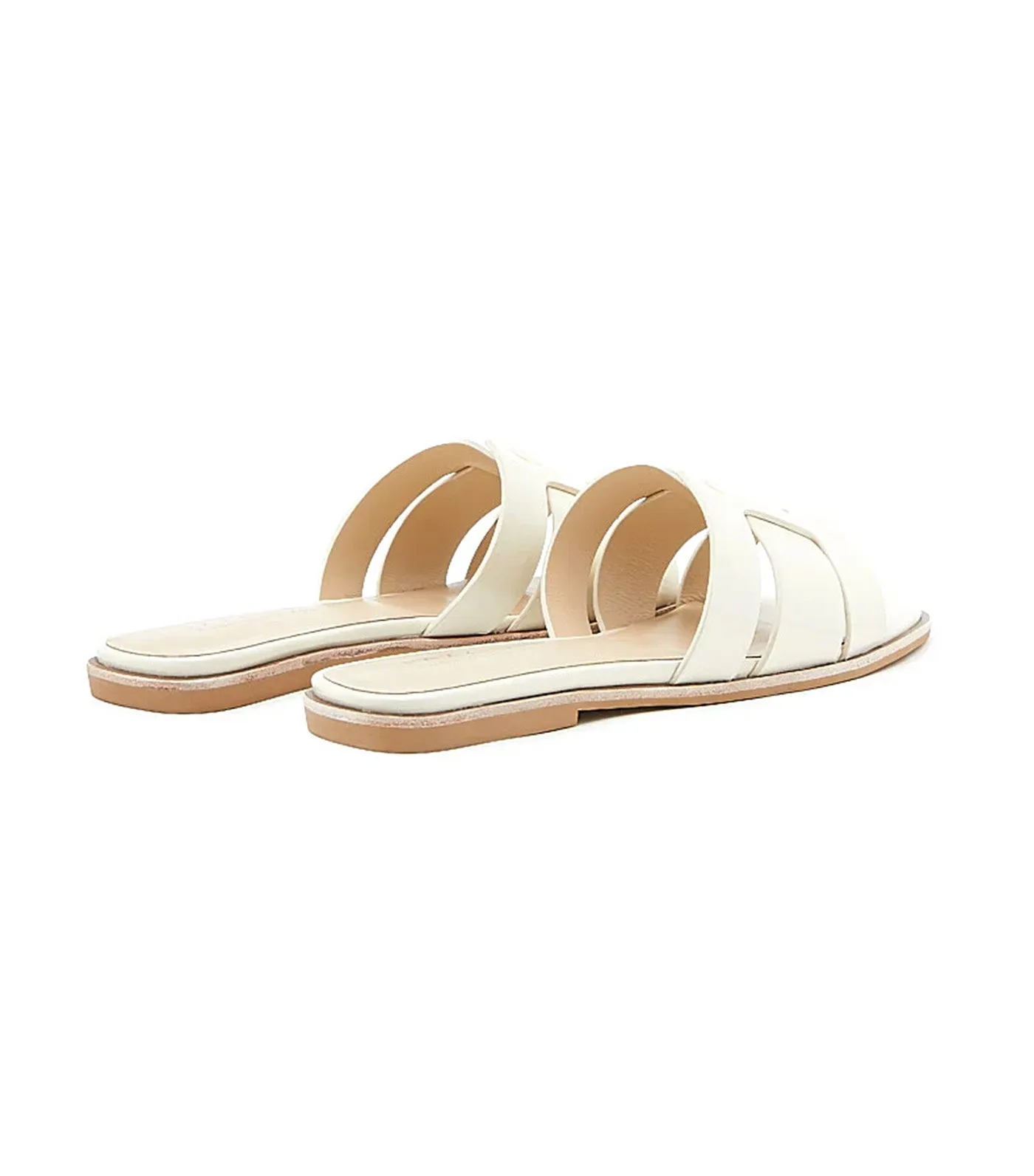 Elmira Interlocked Cage Leather Slides Beige