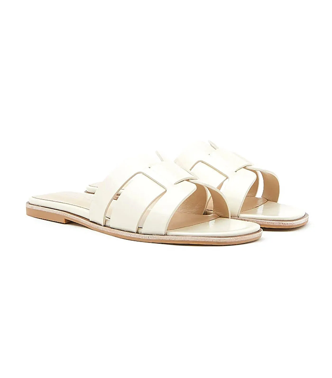 Elmira Interlocked Cage Leather Slides Beige