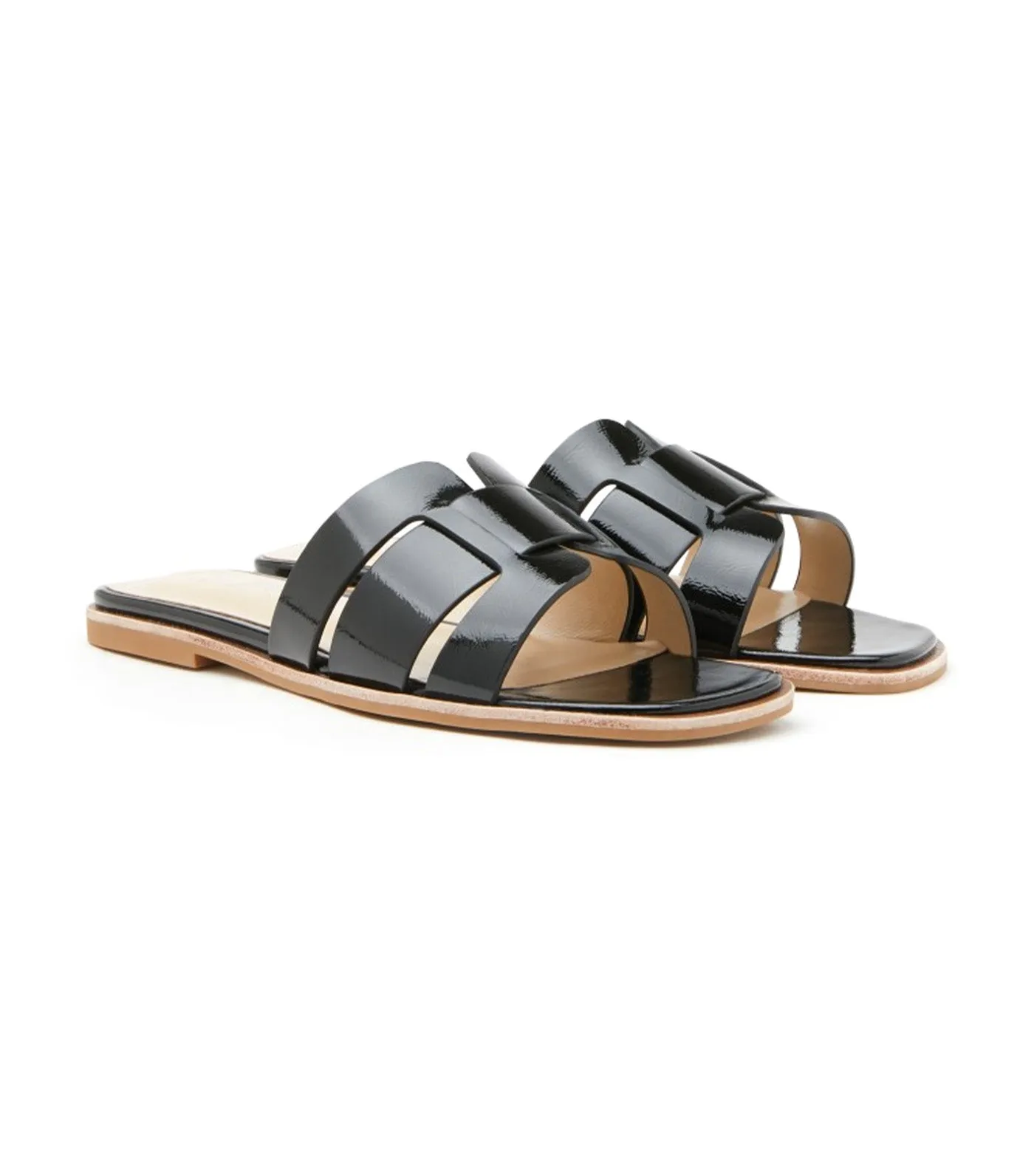 Elmira Interlocked Cage Leather Slides Black