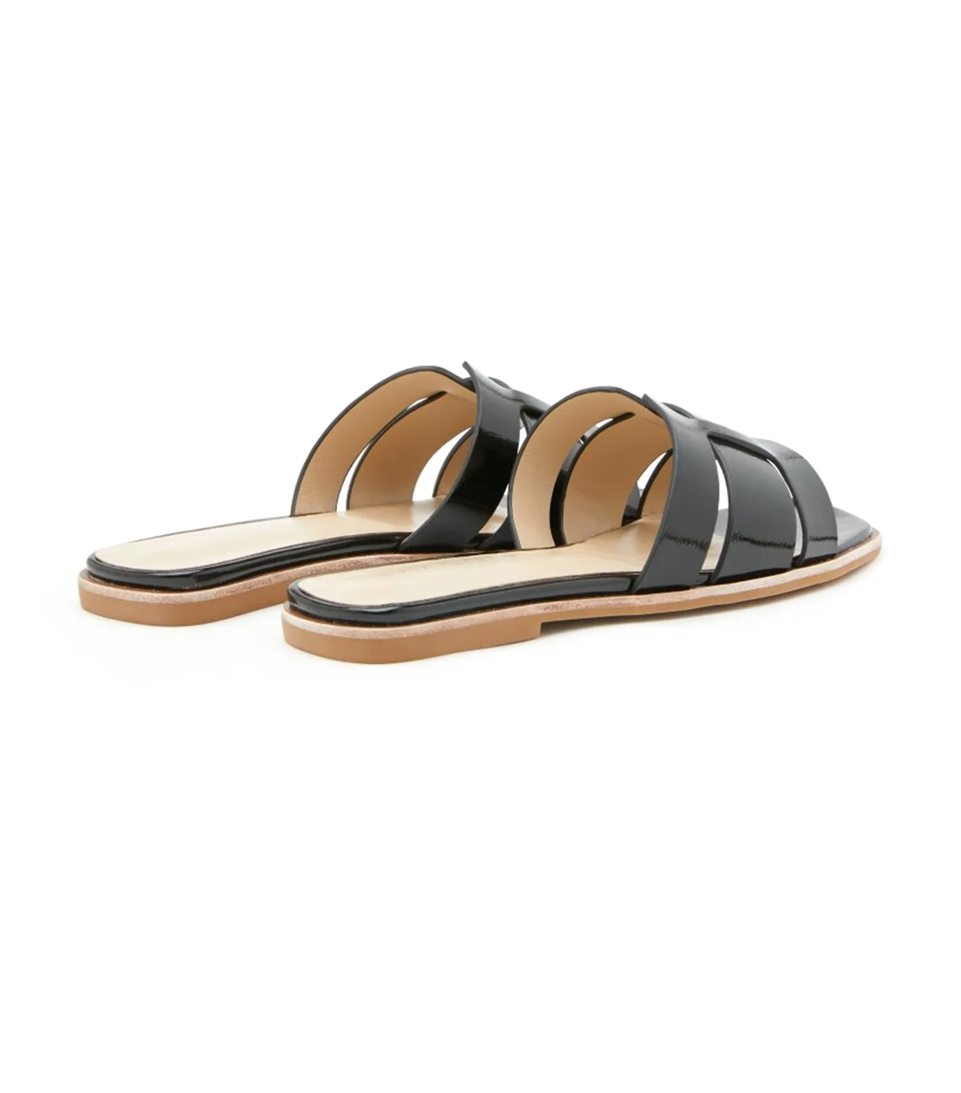 Elmira Interlocked Cage Leather Slides Black