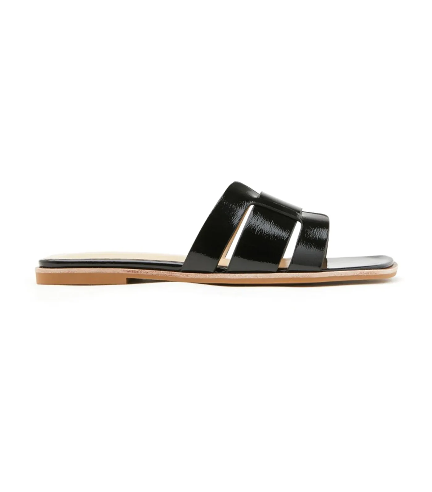 Elmira Interlocked Cage Leather Slides Black