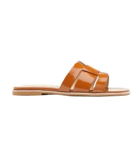 Elmira Interlocked Cage Leather Slides Orange