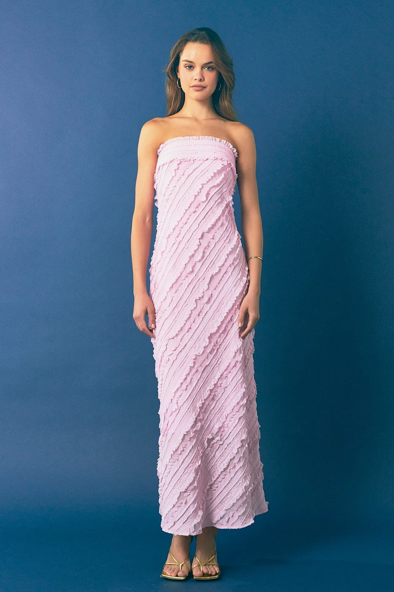 Endless Rose - Strapless Ruffled Maxi Dress