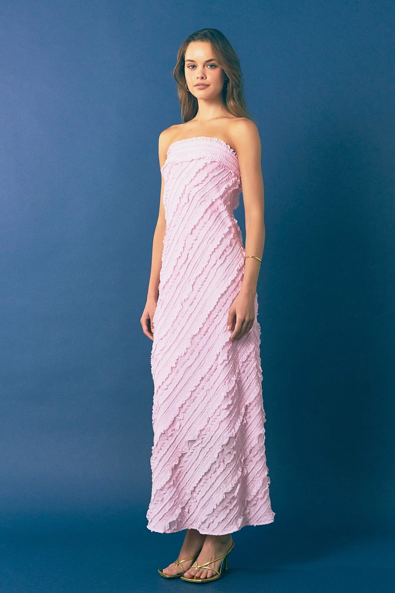 Endless Rose - Strapless Ruffled Maxi Dress