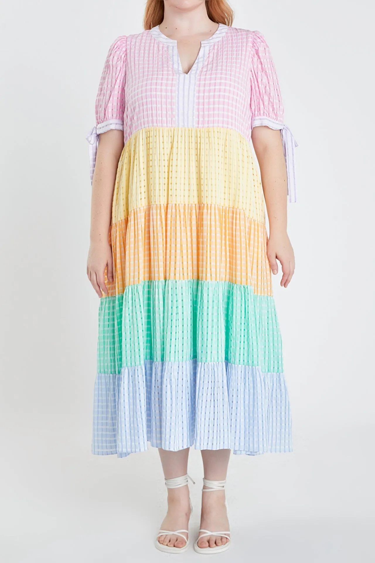 English Factory - Colorblock Bow Tie Sleeve Maxi Dress