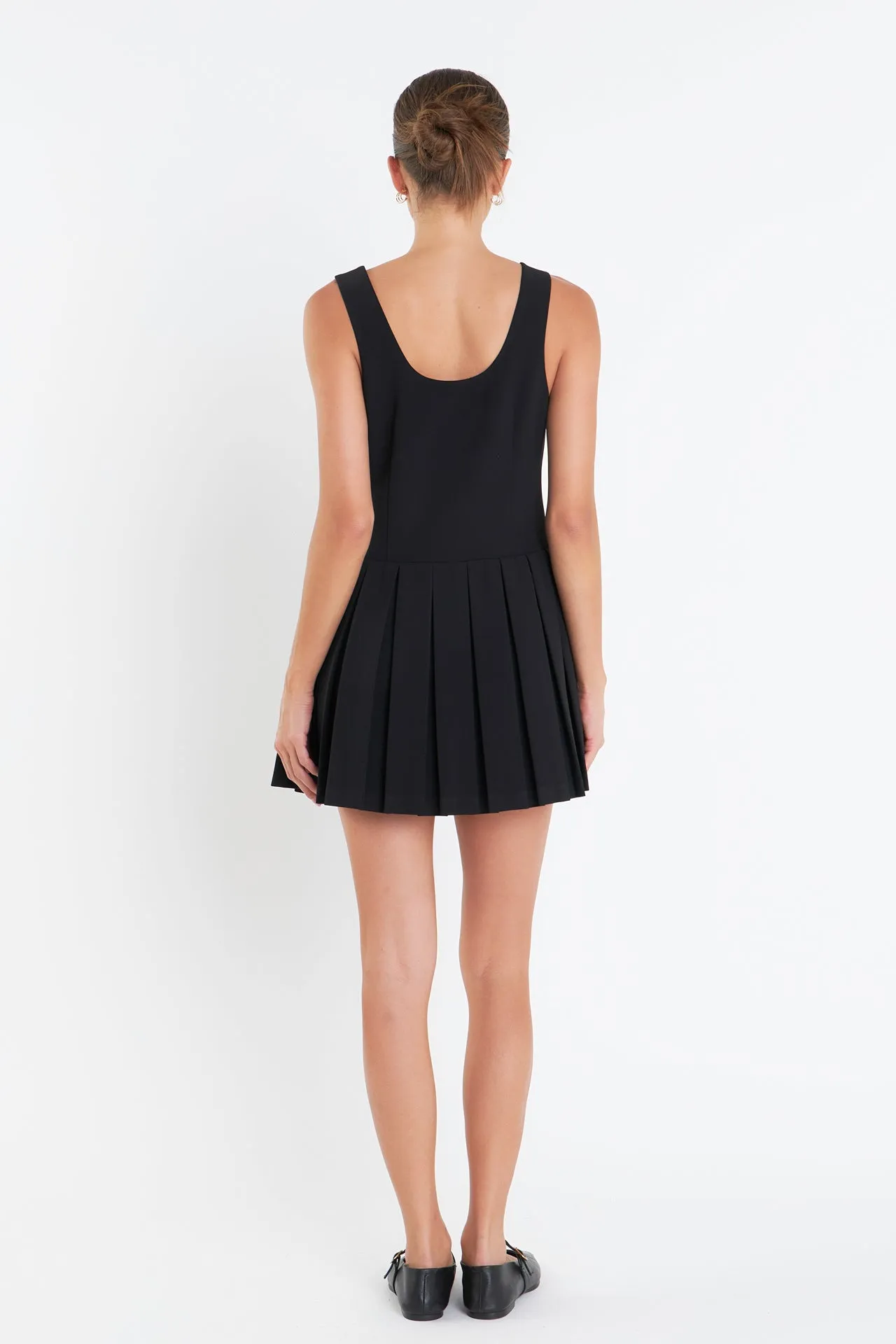 English Factory - U-Neck Pleated Sleeveless Mini Dress