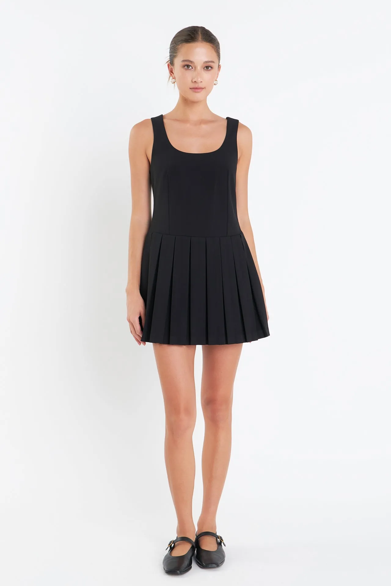 English Factory - U-Neck Pleated Sleeveless Mini Dress