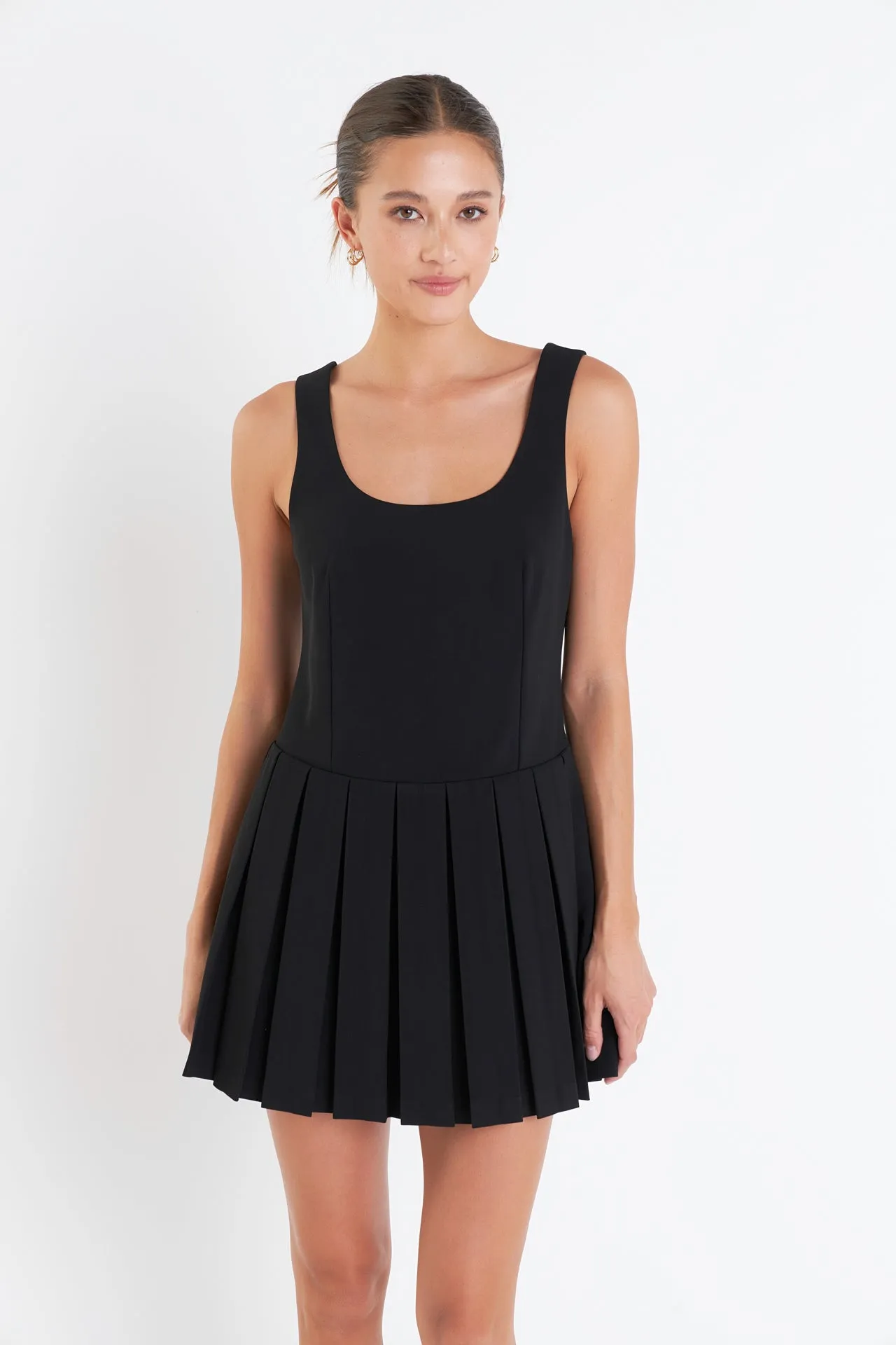 English Factory - U-Neck Pleated Sleeveless Mini Dress