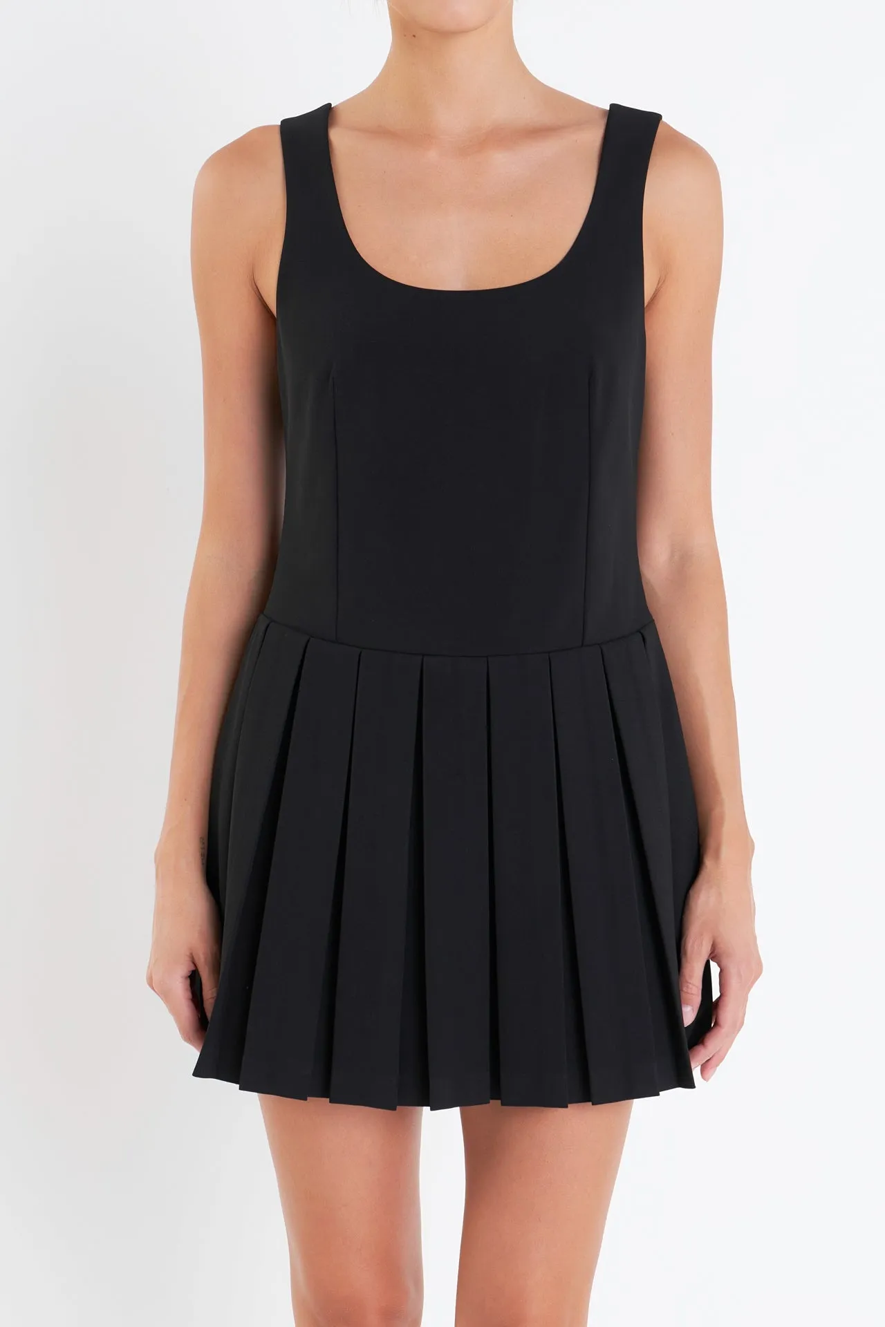 English Factory - U-Neck Pleated Sleeveless Mini Dress