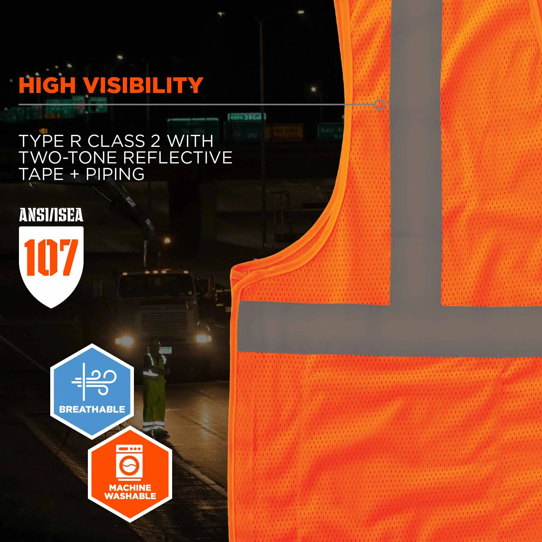 Ergodyne 24553 8215BA-S M Orange Class 2 Economy Breakaway Mesh Vest - Single Size