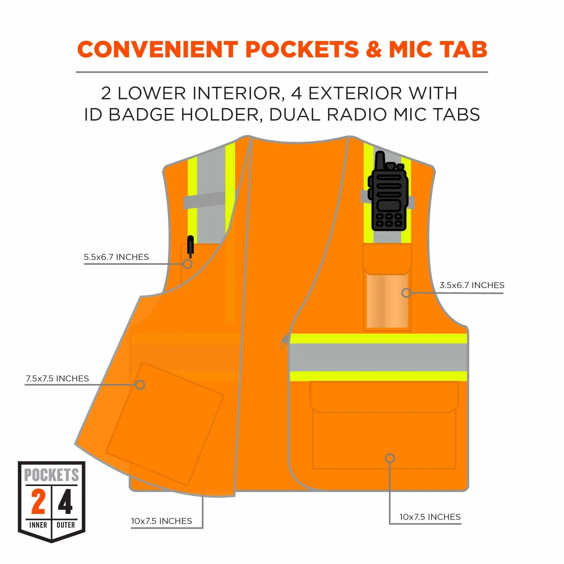 Ergodyne 24572 8246Z-S S Orange Class 2 Two-Tone Mesh Vest - Single Size