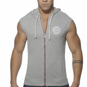 ES Collection Pique Hoody With Full Zip Sleeveless Sweater Heather Grey SP049 Size M