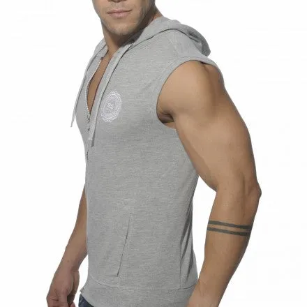 ES Collection Pique Hoody With Full Zip Sleeveless Sweater Heather Grey SP049 Size M