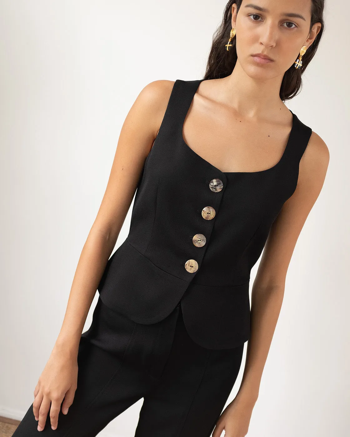 Eunice Vest Crepe Twill Viscose Black