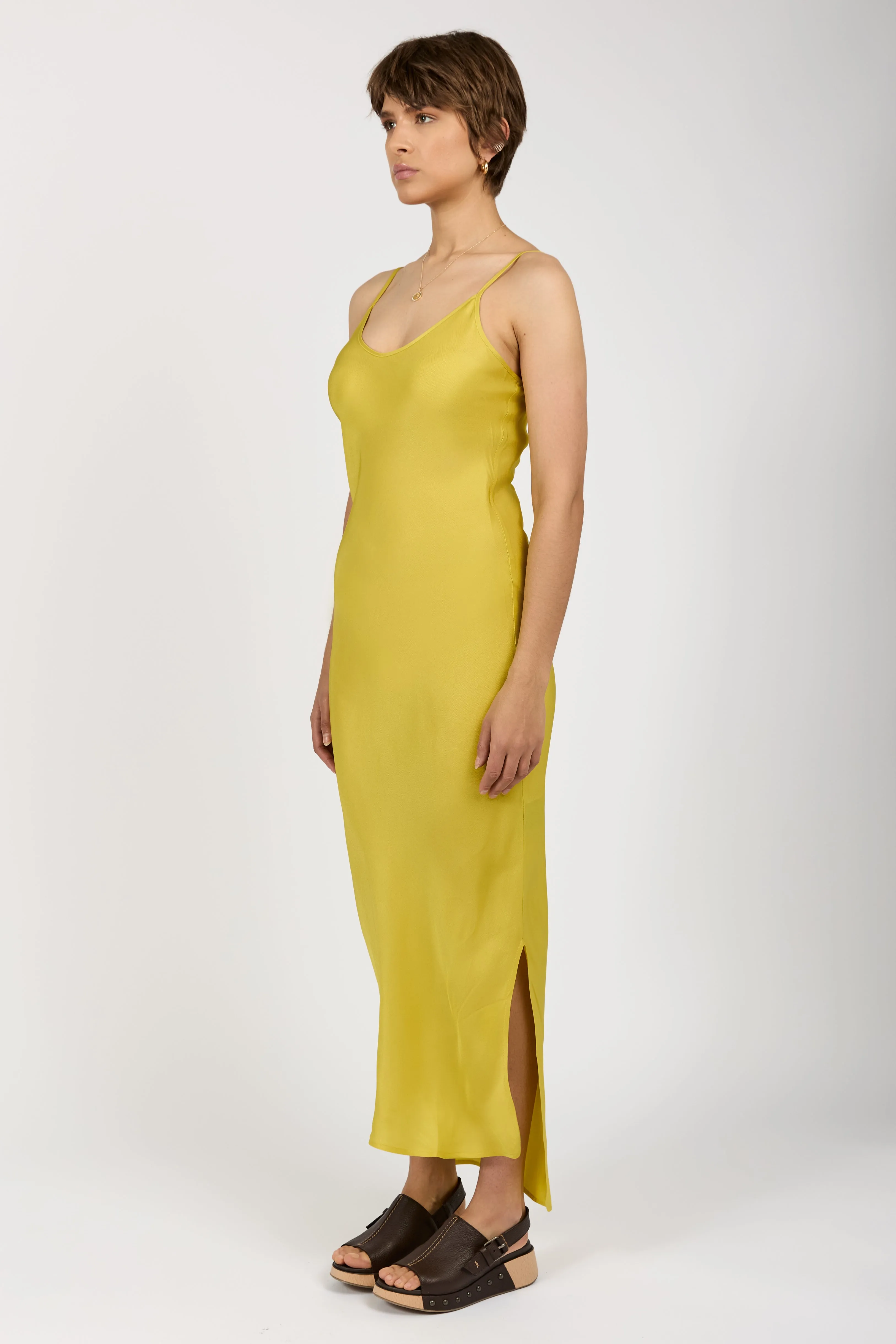 Fitted Maxi Slip Dress in Canary