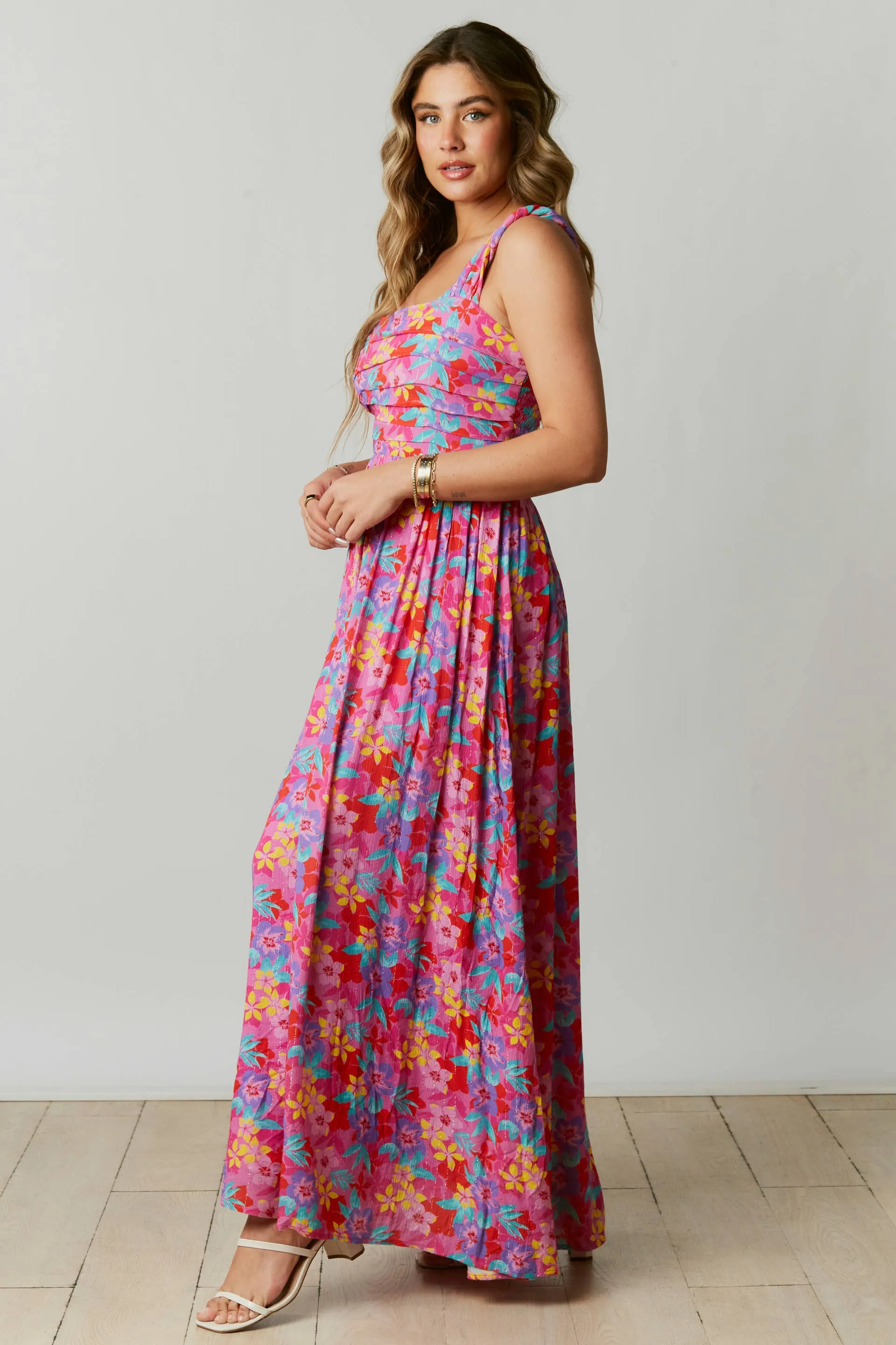 FLORAL PRINT ONE SHOULDER MAXI DRESS