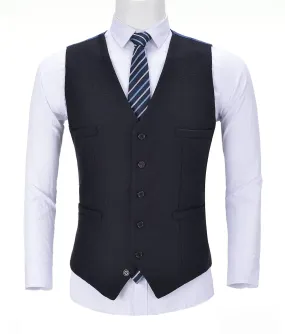 Formal Black Herringbone  V Neck Waistcoat