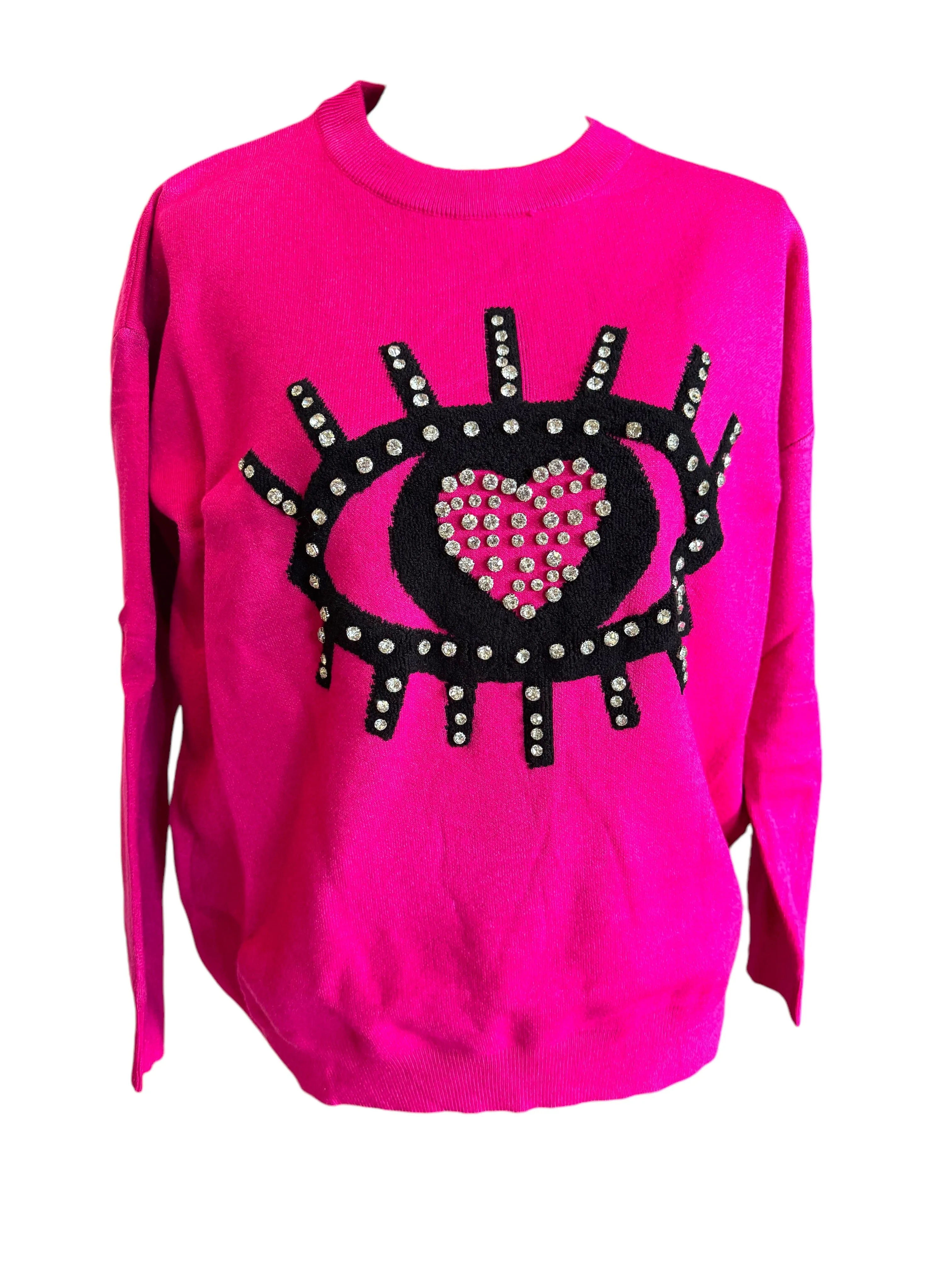 FUCHSIA EYE LASH BLING  SWEATER