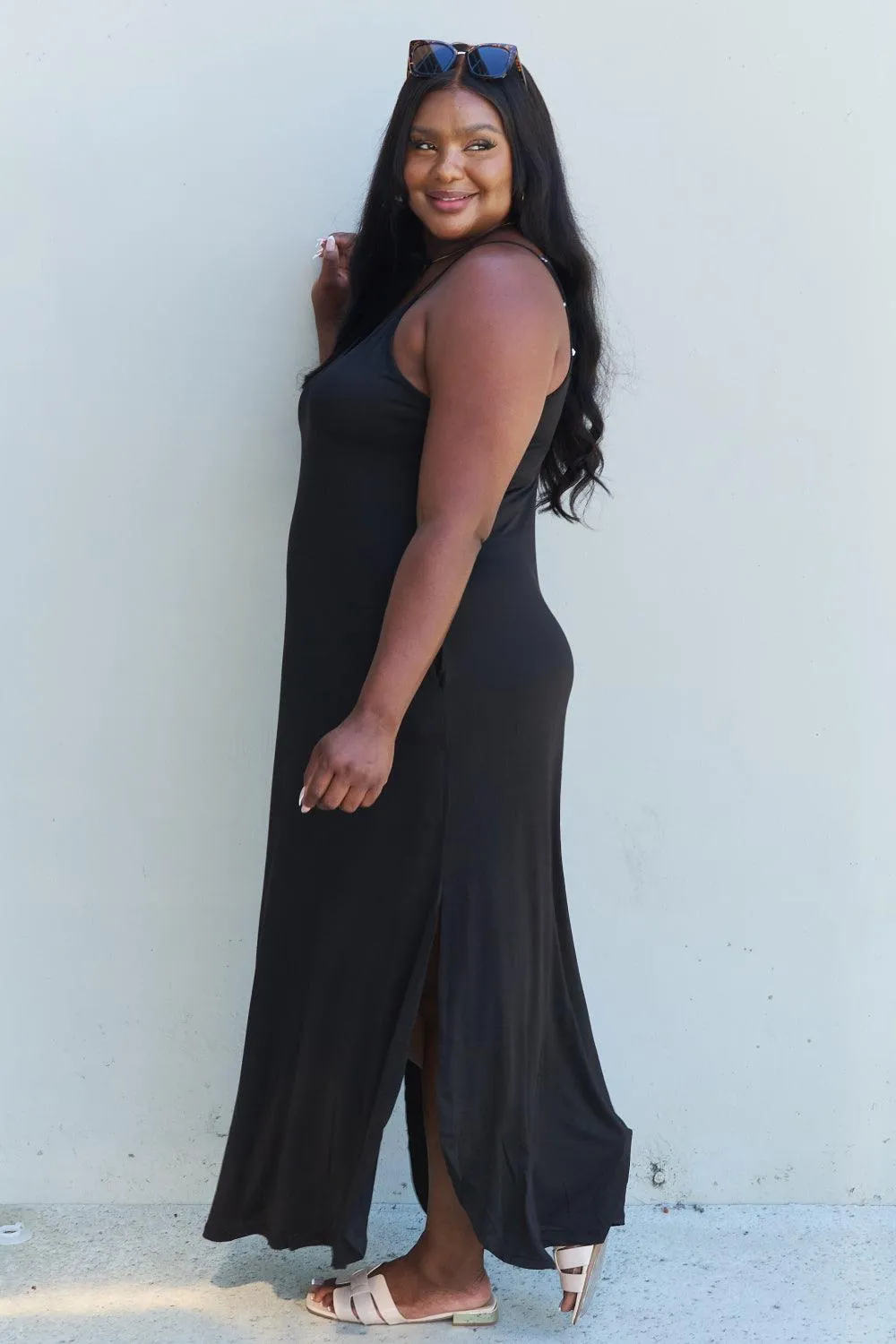 Full Size Cami Slit Maxi Dress in Black