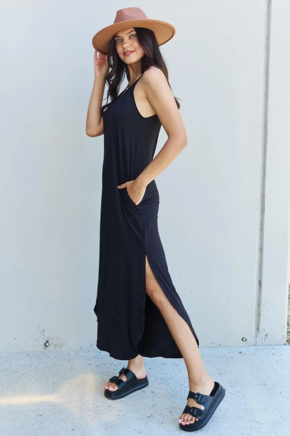 Full Size Cami Slit Maxi Dress in Black