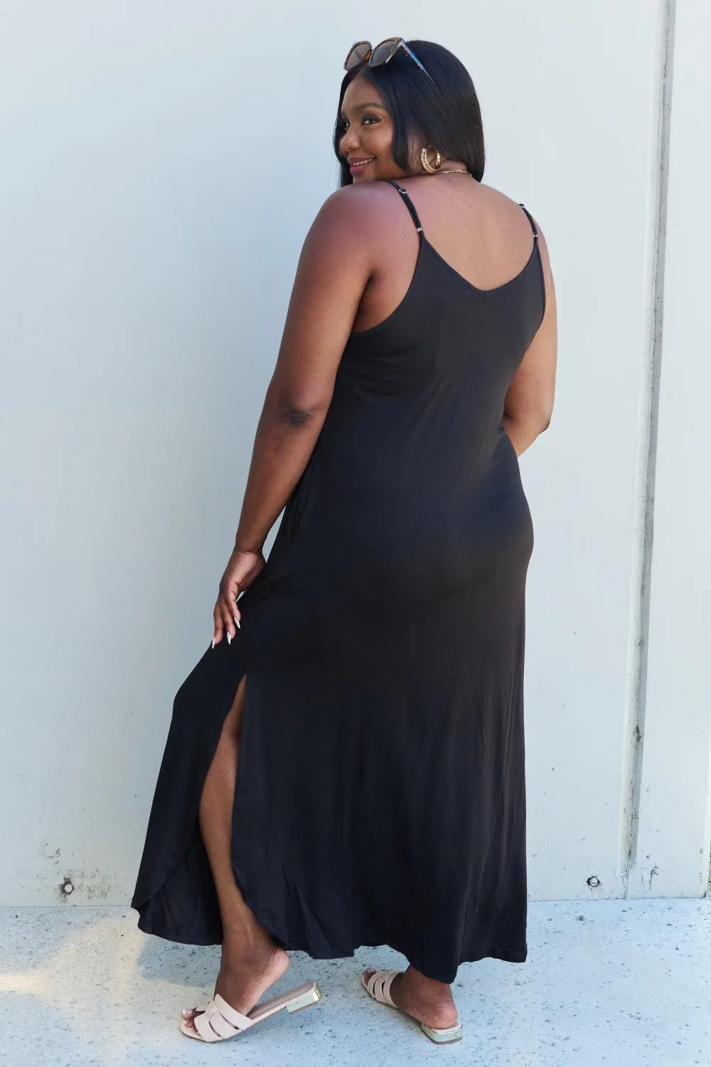 Full Size Cami Slit Maxi Dress in Black