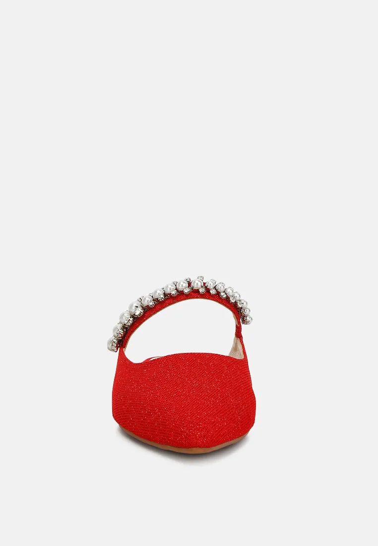 GEODE Pearl Embellished Slip On Mules In Red