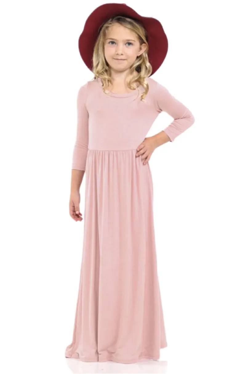 Girls 3/4 Length Sleeve maxi Dress 5004