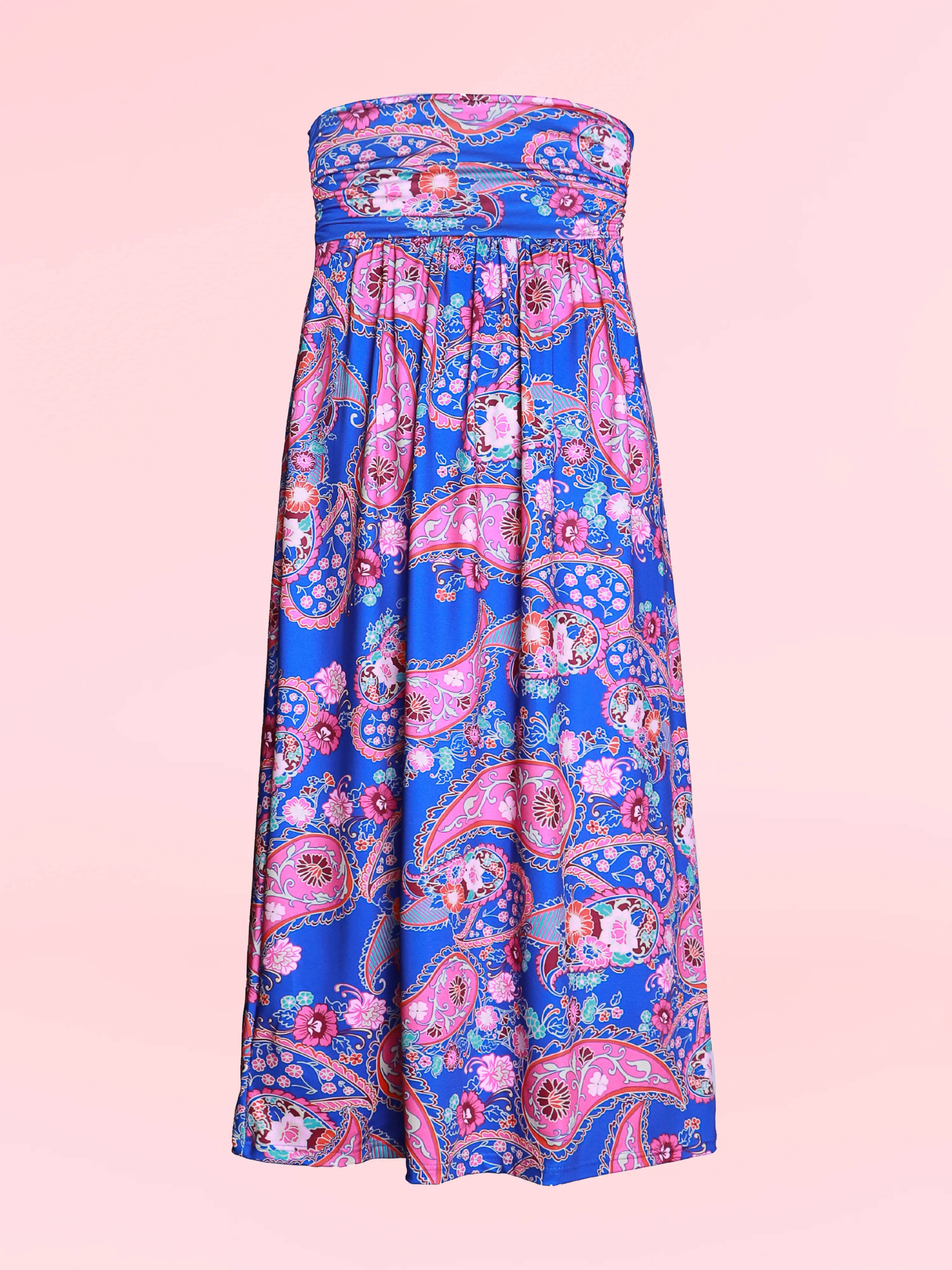 Girls Blue Paisley Print Strapless Tube Maxi Dress