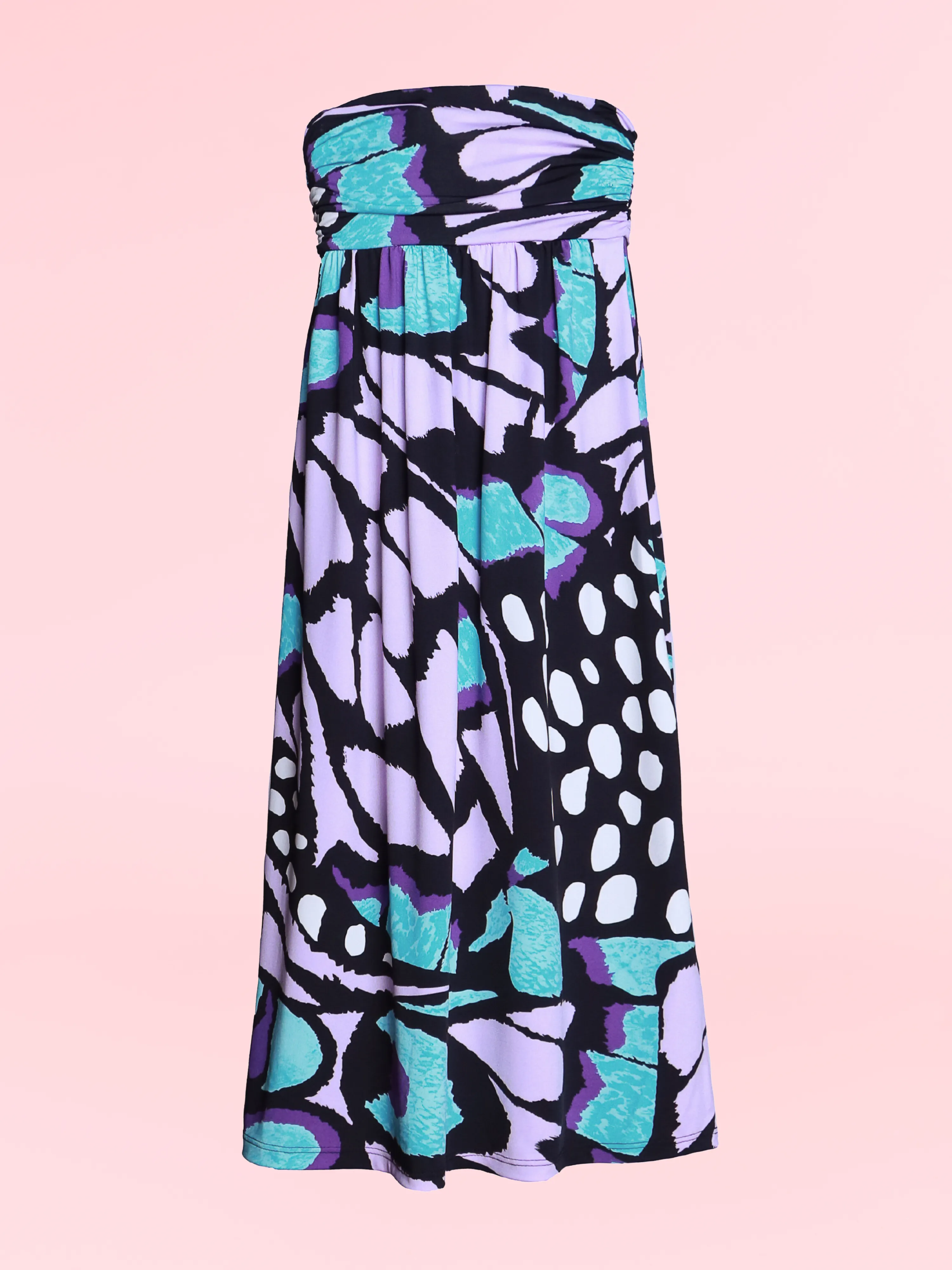 Girls Purple Butterfly Print Strapless Tube Maxi Dress