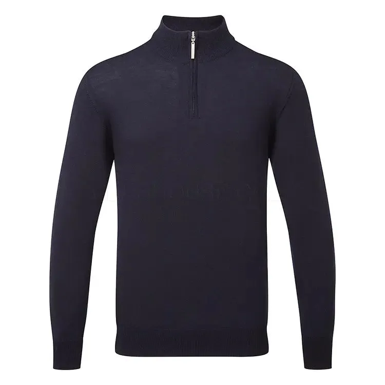 GLENMUIR Jasper Quarter Zip Merino Wool Sweater - Mens - Navy