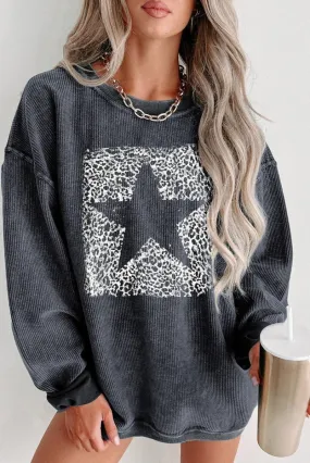 Gray Leopard Star Graphic Sweatshirt