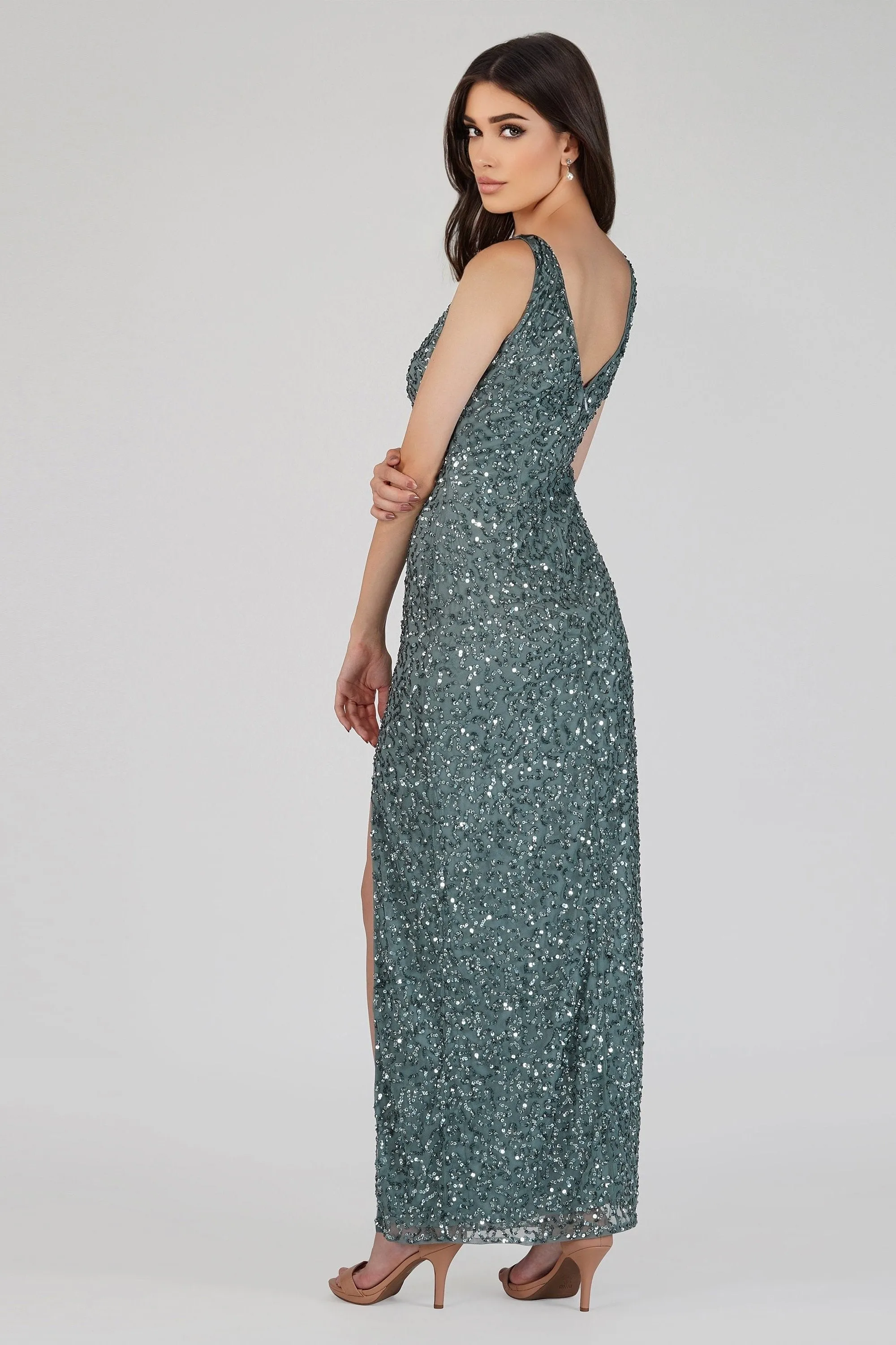 Greyson Teal Sequin Maxi Dress