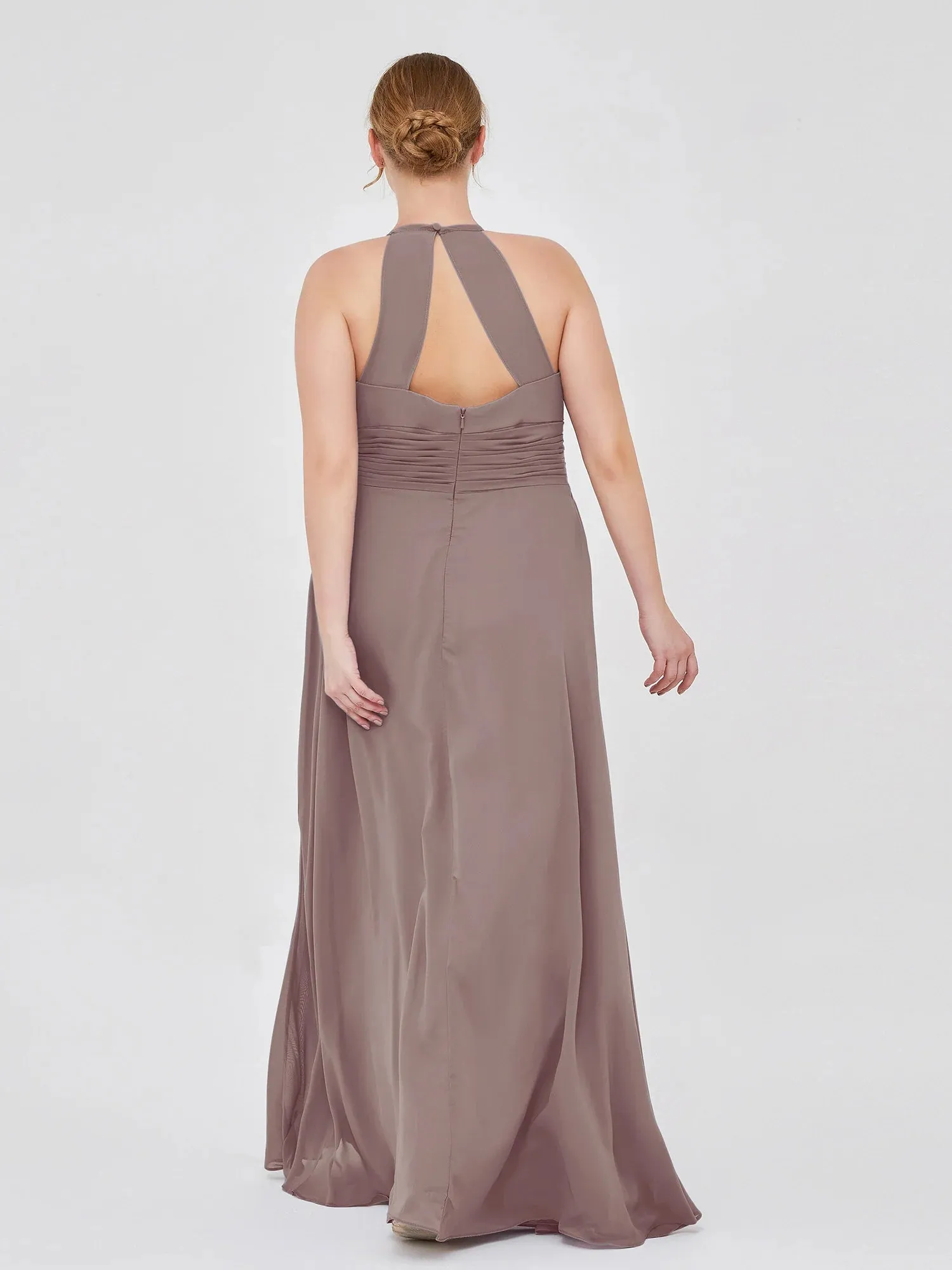 Halter Chiffon Maxi Dress Bridesmaid Dresses Dusk A-Line Long Dress