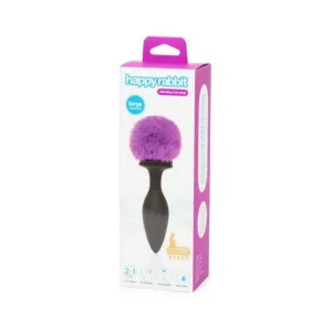 Happy Rabbit Rechargeable Vibrating Butt Plug With Interchangeable Gem And Purple Puff Large