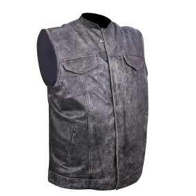 HMM914DG Distressed Gray Motorcycle Club Leather Vest